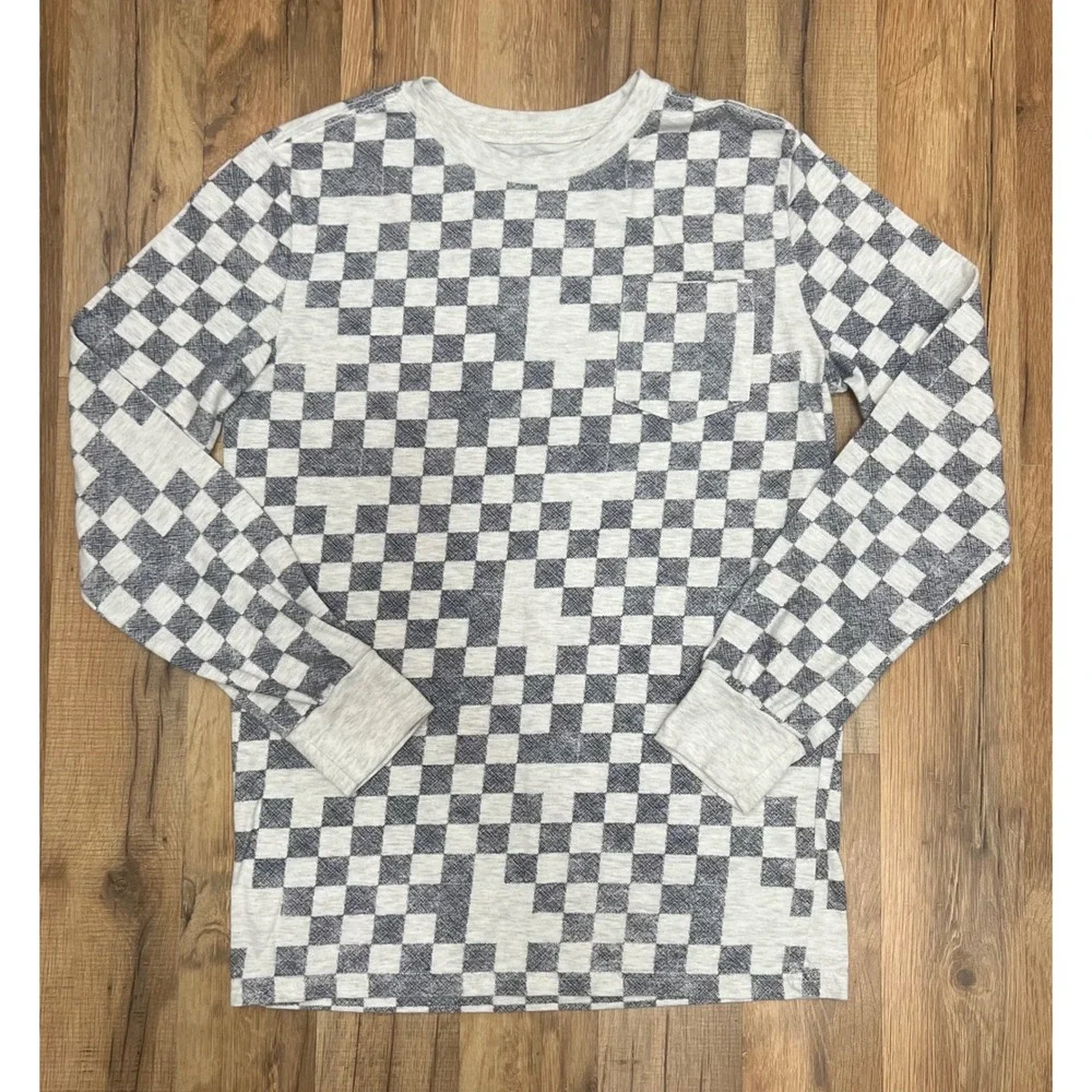 Cat & Jack Boys XL (16) Shirt‎ 60% Cotton 40% Polyester Gray Checkerboard